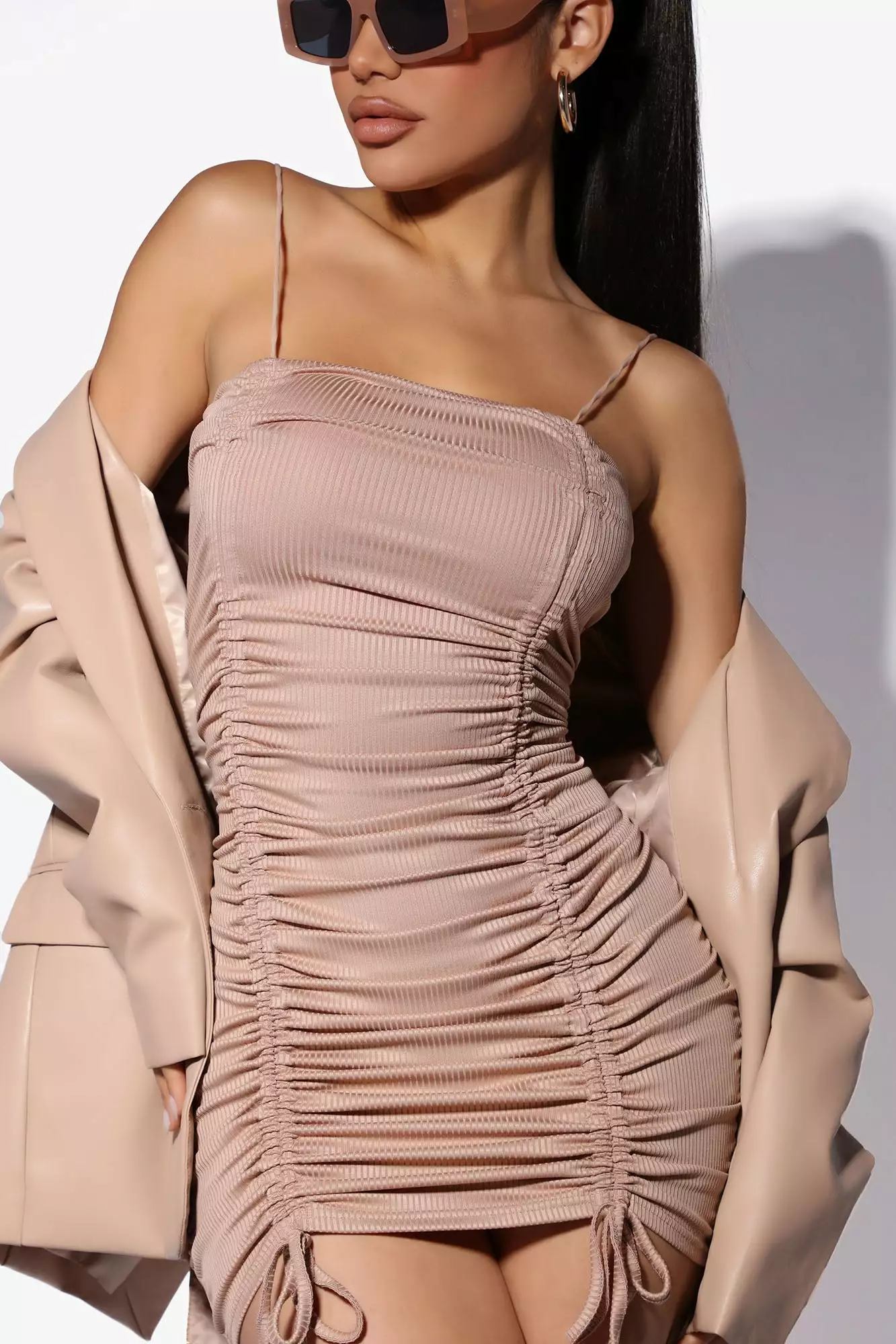 Fashion Nova Jessica Ruched Mini Dress - Taupe 6 Fashion Nova Jessica Ruched Mini Dress - Taupe - Image 4
