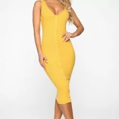 Fashion Nova Allis Midi Dress - Mustard