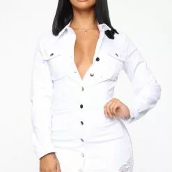 Fashion Nova Editorial Love Distressed Denim Dress - White -Fashion Nova Dresses Shop 05 15 19 Studio 4 JP 10 39 20 11 MS6695 White 0643 RA scaled