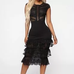 Fashion Nova Need Attention Lace Midi Dress - Black