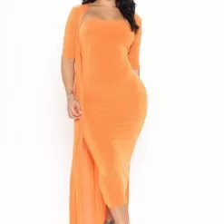 Fashion Nova Feeling Today Slinky Midi Dress Set - Orange