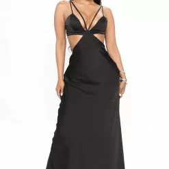 Fashion Nova Alysha Satin Maxi Dress - Black