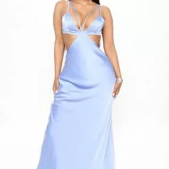 Fashion Nova Alysha Satin Maxi Dress - Blue
