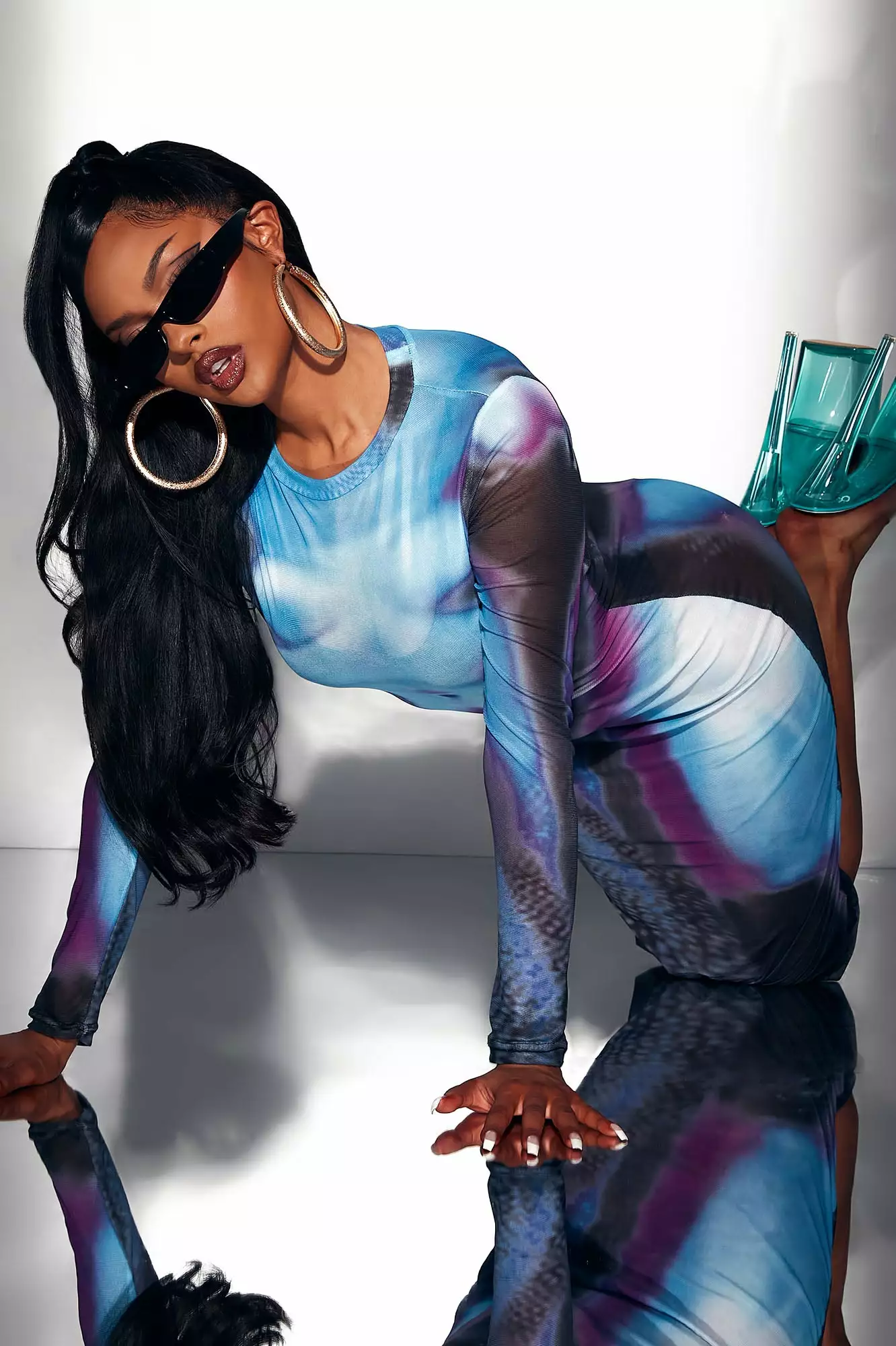 Fashion Nova Giving Body Mesh Midi Dress - Blue/combo 4 Fashion Nova Giving Body Mesh Midi Dress - Blue/combo - Image 2