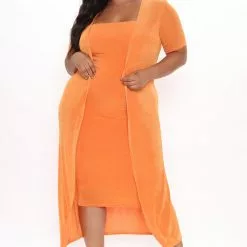 Fashion Nova Feeling Today Slinky Midi Dress Set - Orange -Fashion Nova Dresses Shop 05 24 21Studio1 MS 14 12 41 52 ST30183DJ Orange P 2424 PLUS KL