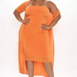 Fashion Nova Feeling Today Slinky Midi Dress Set - Orange -Fashion Nova Dresses Shop 05 24 21Studio1 MS 14 13 01 52 ST30183DJ Orange P 2433 PLUS KL