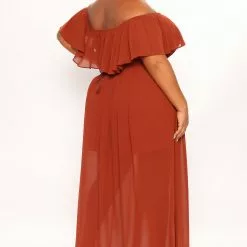 Fashion Nova Cabo Sunset Chiffon Maxi Dress - Rust -Fashion Nova Dresses Shop 05 25 22Studio1 MS DJ 10 26 52 8 DM2642 Rust 0140 PLUS KS