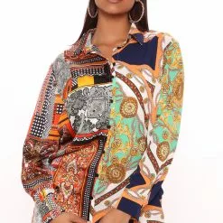 Fashion Nova Hold My Calls Shirt Mini Dress - Orange/combo -Fashion Nova Dresses Shop 05 25 2Studio4 SN TB 15 00 10 45 FNT056 Orangecombo P 0495 RG