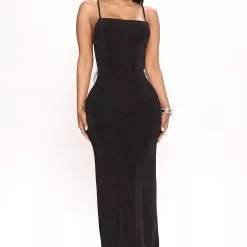 Fashion Nova Skye Slinky Maxi Dress - Black