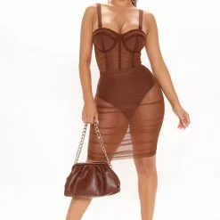 Fashion Nova Mixed Drinks Mixed Feelings Mini Dress - Chocolate -Fashion Nova Dresses Shop 05 27 21Studio2 RT KP 11 13 09 25 MGT011 Chocolate P 1806 WG