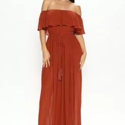 Fashion Nova Cabo Sunset Chiffon Maxi Dress - Rust