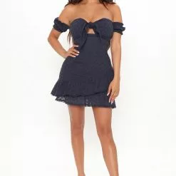 Fashion Nova Hold The Phone Eyelet Mini Dress - Navy