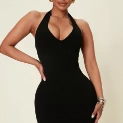 Fashion Nova Celeste Snatched Halter Mini Dress - Black