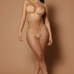 Fashion Nova Kasey Metal Net Maxi Dress - Gold