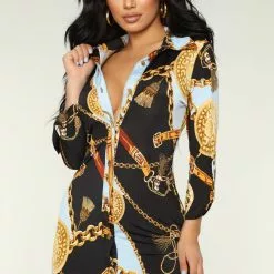 Fashion Nova Vilma Mini Dress - Black/ Light Blue