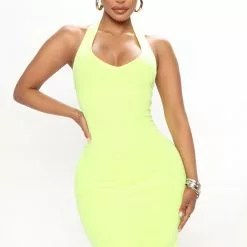 Fashion Nova Isabelle Halter Midi Dress - Neon Yellow -Fashion Nova Dresses Shop 06 06 22Studio4 ME RL 16 03 39 47 73430 NeonYellow R 2314 JB
