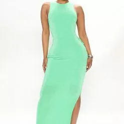 Fashion Nova Back In Town Slinky Maxi Dress - Green