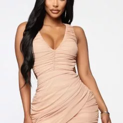Fashion Nova You're Too Late Ruched Mini Dress - Taupe -Fashion Nova Dresses Shop 06 07 19 Studio 1 RM 11 59 07 21 D4525 Taupe 3729 JD scaled