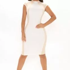 Fashion Nova Black Tie Affair Midi Dress - White/combo