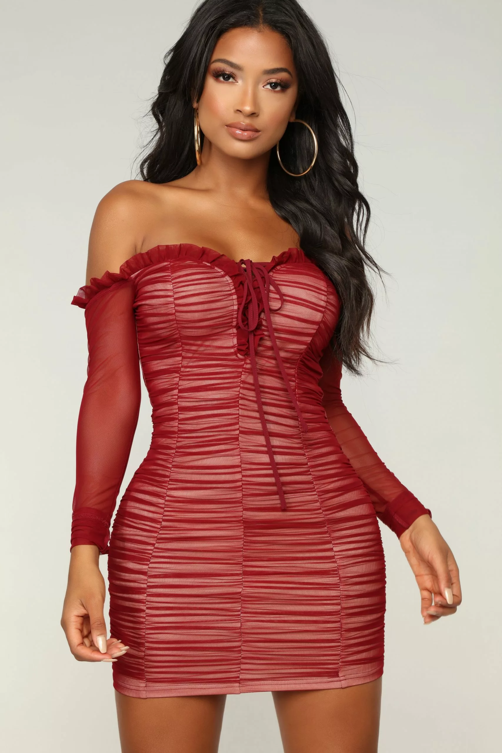 Fashion Nova Maura Mesh Dress - Burgundy 5 Fashion Nova Maura Mesh Dress - Burgundy - Image 3