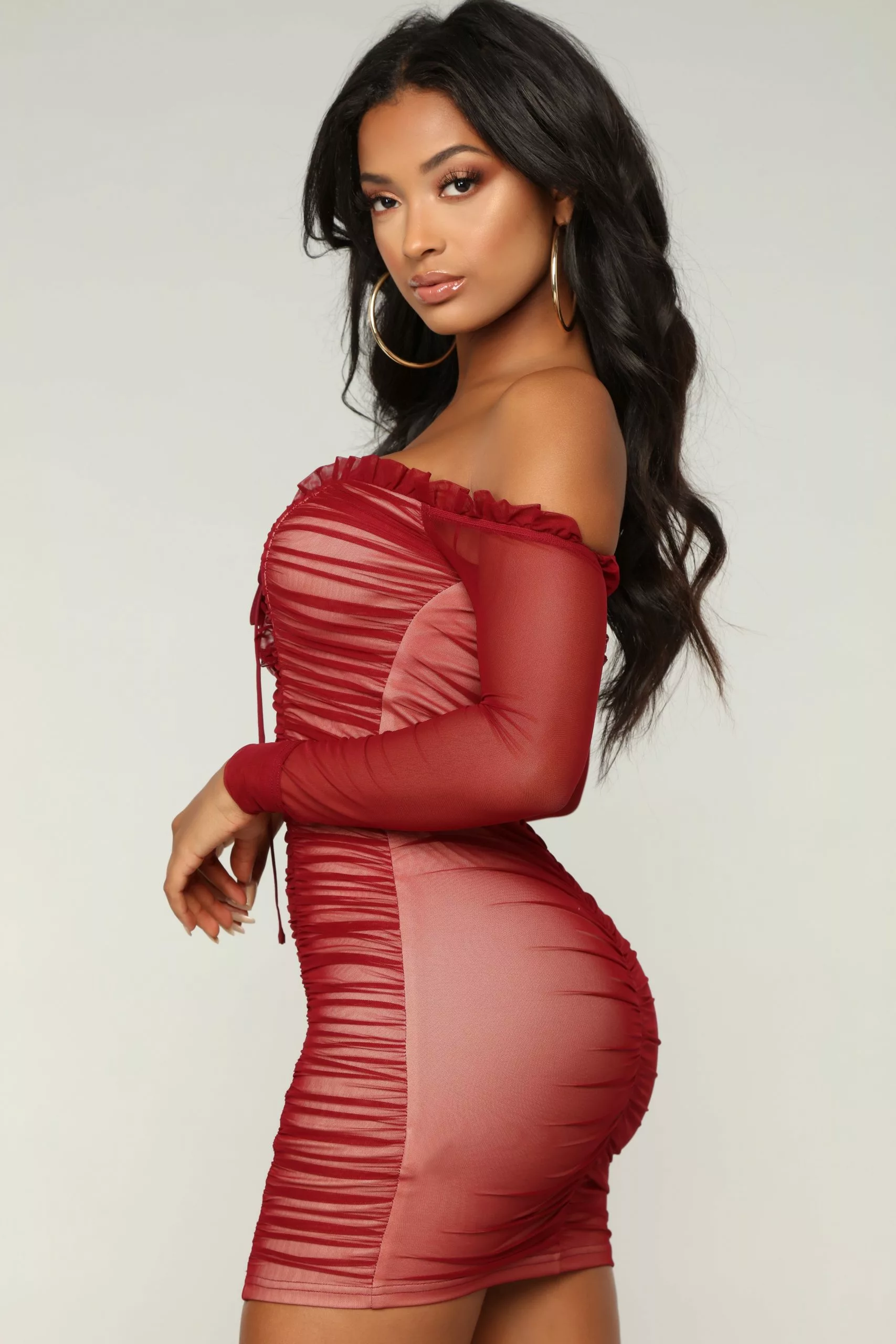 Fashion Nova Maura Mesh Dress - Burgundy 8 Fashion Nova Maura Mesh Dress - Burgundy - Image 6