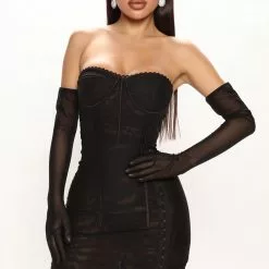 Fashion Nova Kiara Mesh Mini Dress Set - Black