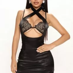 Fashion Nova Barcelona Nights Satin Mini Dress - Black