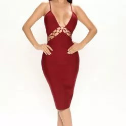Fashion Nova His Heart's Desire Bandage Midi Dress - Burgundy