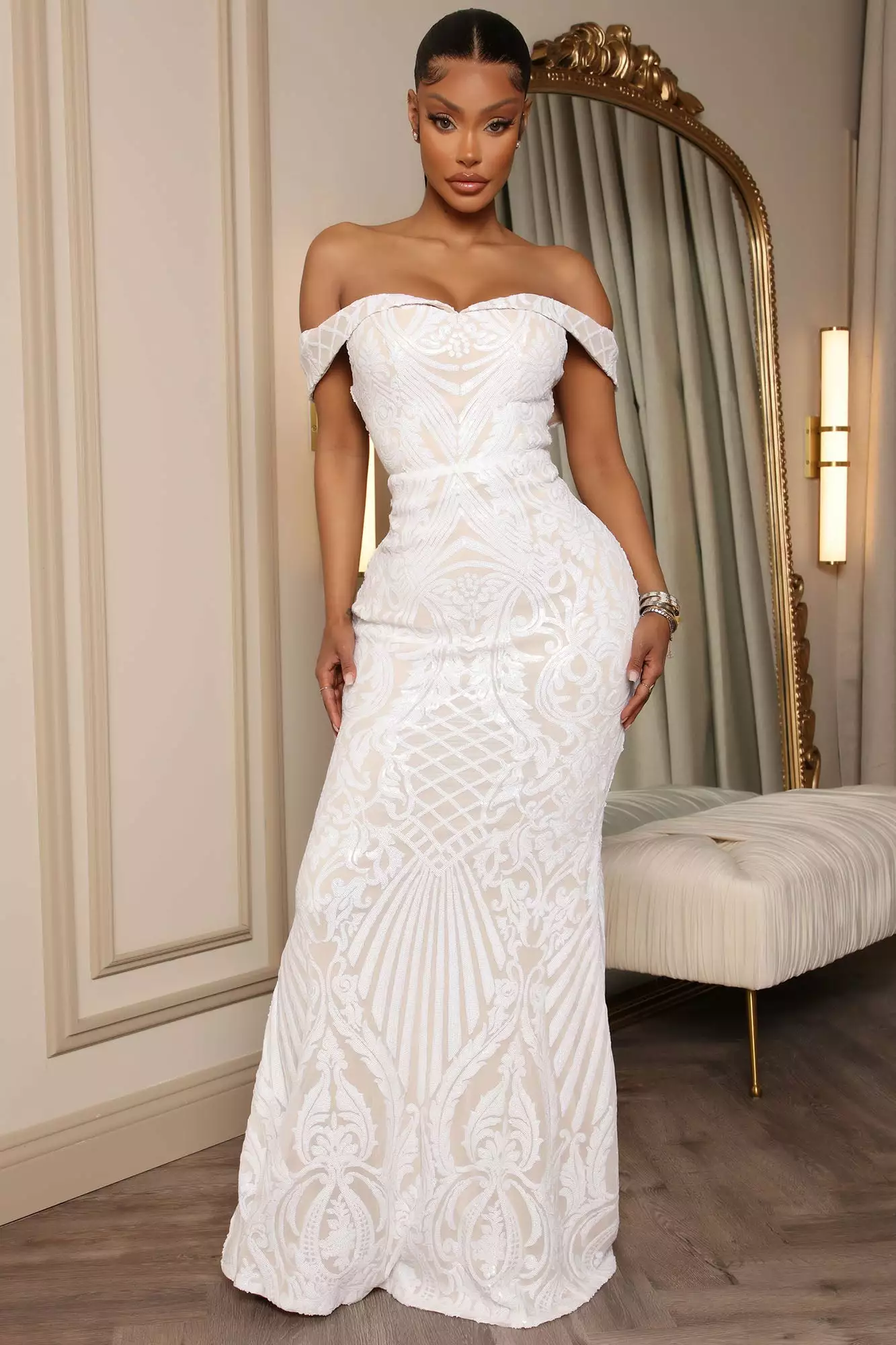 Fashion Nova Viola Sequin Maxi Dress - White 3 Fashion Nova Viola Sequin Maxi Dress - White