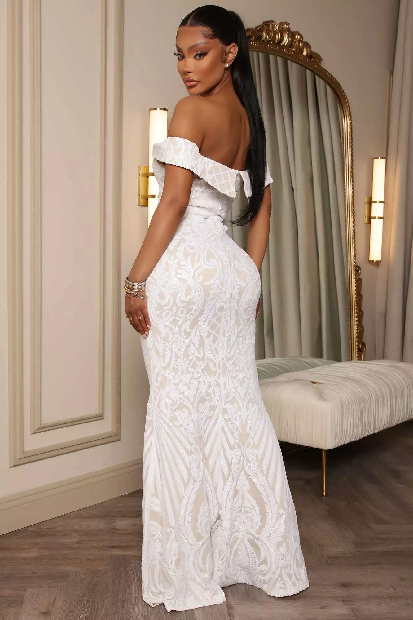 Fashion Nova Viola Sequin Maxi Dress - White 6 Fashion Nova Viola Sequin Maxi Dress - White - Image 4