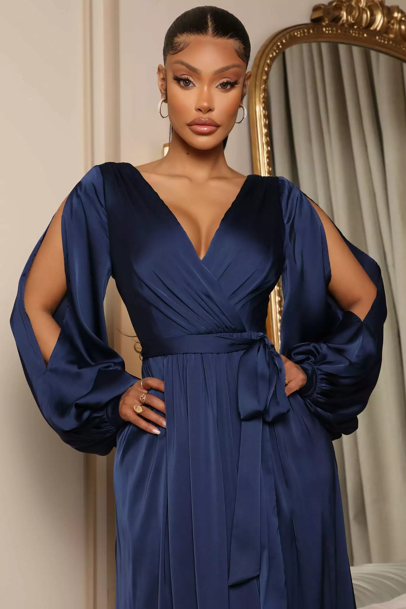 Fashion Nova Devina Satin Maxi Dress - Navy 4 Fashion Nova Devina Satin Maxi Dress - Navy - Image 2