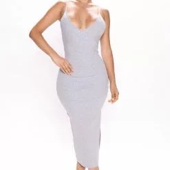 Fashion Nova Danika Midi Dress - Heather Grey