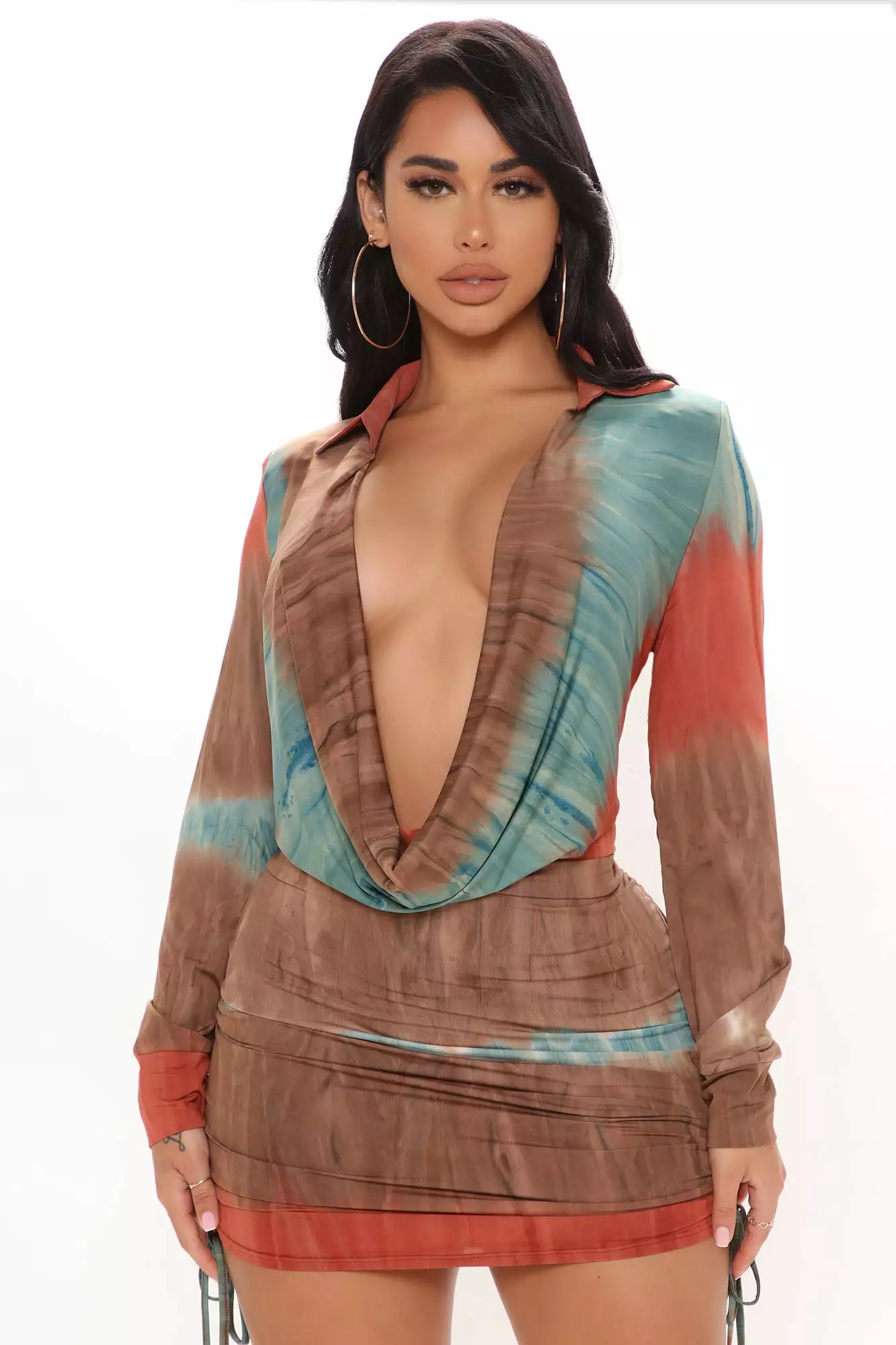 Fashion Nova Cowl You Later Mini Dress - Brown/combo 4 Fashion Nova Cowl You Later Mini Dress - Brown/combo - Image 2