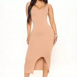 Fashion Nova Aura Midi Dress - Taupe