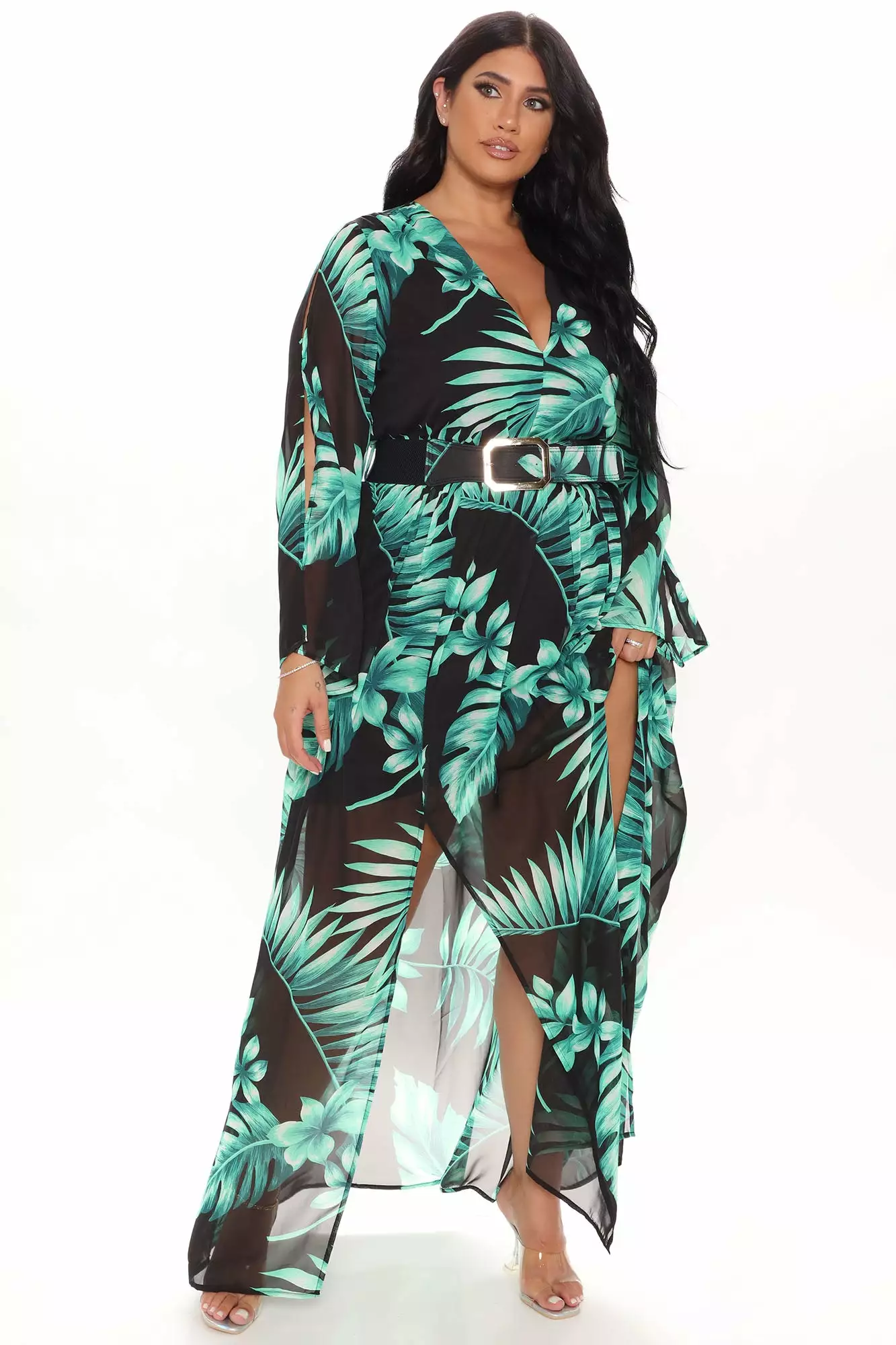 Fashion Nova Tropical Bestie Maxi Dress - Black/Green 7 Fashion Nova Tropical Bestie Maxi Dress - Black/Green - Image 5