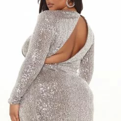 Fashion Nova Living The Dream Sequin Maxi Dress - Silver/Brown -Fashion Nova Dresses Shop 06 21 21Studio1 CE RL 14 33 47 61 DR1845 SilverBrown PLUS 11734 RG