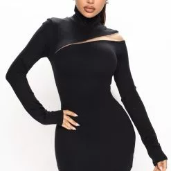 Fashion Nova Mesh Me Up Knit Mini Dress - Black