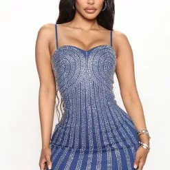 Fashion Nova Betty Embellished Mini Dress - Blue
