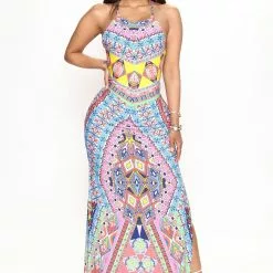 Fashion Nova Jadine Printed Maxi Dress - Blue/combo
