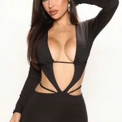 Fashion Nova Bad Gal Long Sleeve Micro Mini Dress - Black