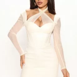 Fashion Nova Tracey Satin Corset Mini Dress - Ivory