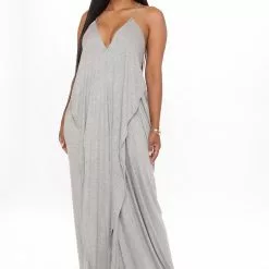 Fashion Nova Come This Way Ribbed Maxi Dress - Heather Grey