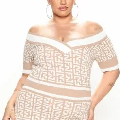Fashion Nova FN Amazing Knit Dress - Taupe/combo -Fashion Nova Dresses Shop 06 27 22Studio2 ME KP 09 55 19 5 SBD275B Taupecombo 2318 PLUS JB
