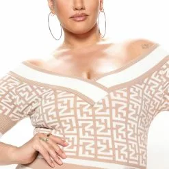 Fashion Nova FN Amazing Knit Dress - Taupe/combo -Fashion Nova Dresses Shop 06 27 22Studio2 ME KP 09 55 26 5 SBD275B Taupecombo 2321 PLUS JB