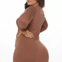 Fashion Nova Heart Rush Ruched Mini Dress - Chocolate -Fashion Nova Dresses Shop 06 28 21Studio4 DM KG 9 JD42350L Chocolate 10 41 51 3962 PLUS KL