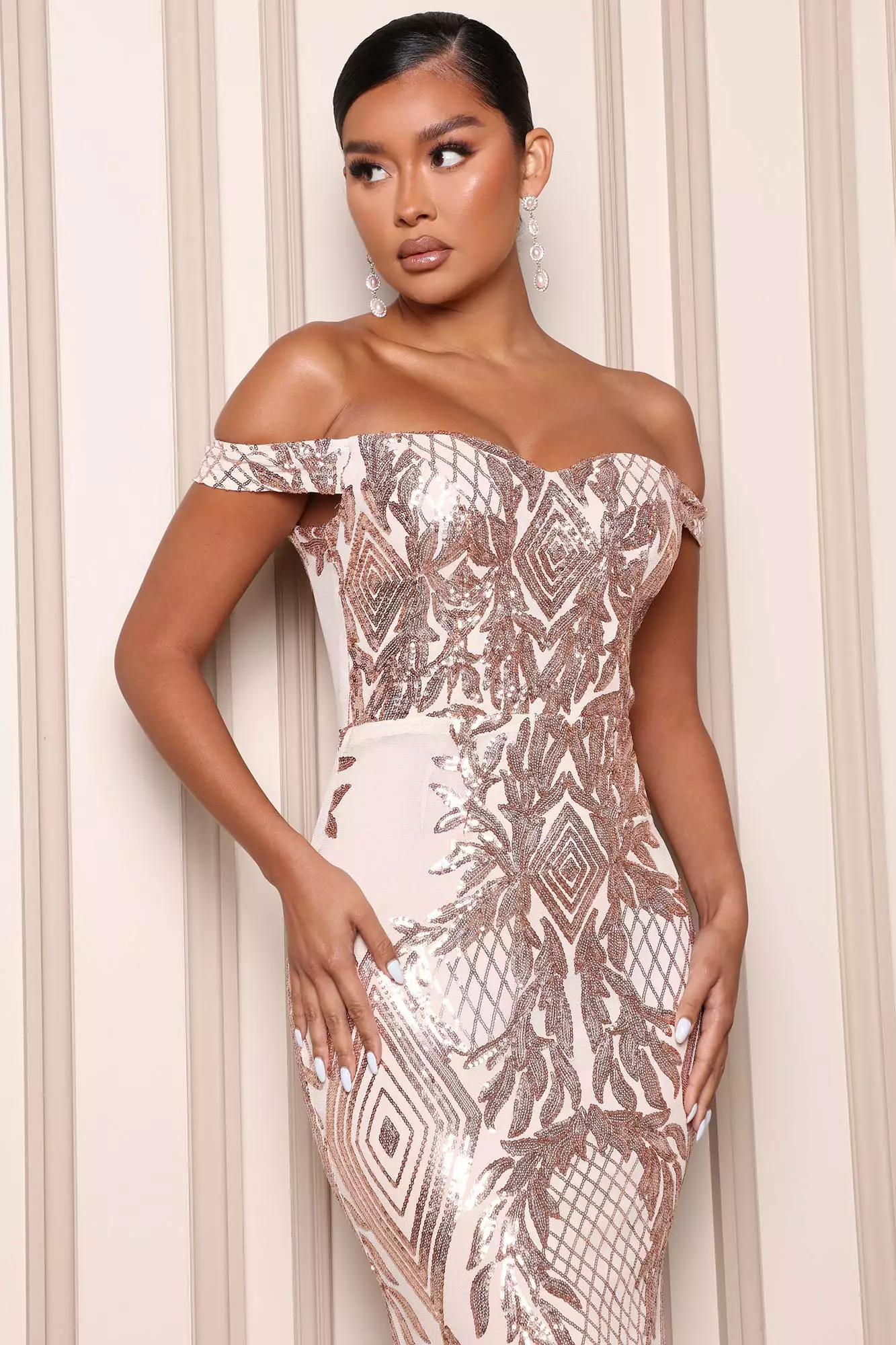Fashion Nova Close Up Ready Sequin Maxi Dress - Champagne 4 Fashion Nova Close Up Ready Sequin Maxi Dress - Champagne - Image 2