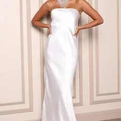 Fashion Nova She's So Sweet Satin Maxi Dress - White