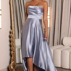 Fashion Nova The Venue Satin Maxi Dress - Light Blue
