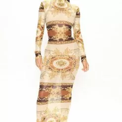 Fashion Nova Tina Mesh Maxi Dress - Nude/combo