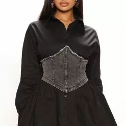 Fashion Nova Demi Corset Shirt Dress - Black